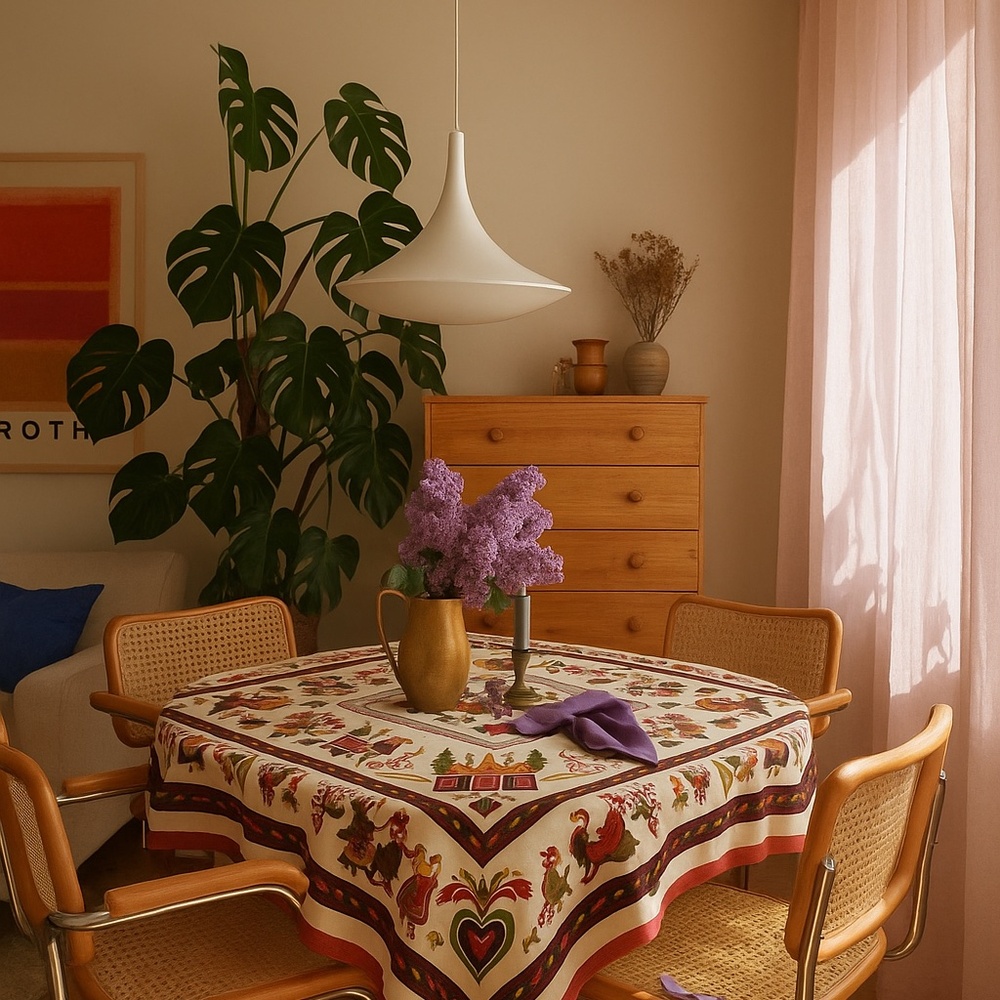 Linen Tablecloth Ukrainian Vintage Folk Art Graphic Image Illustration Slavic